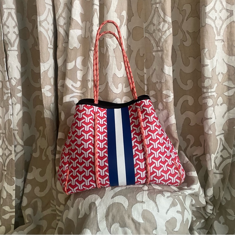 Parker & Hyde neoprene red and blue bag with attachable wallet
